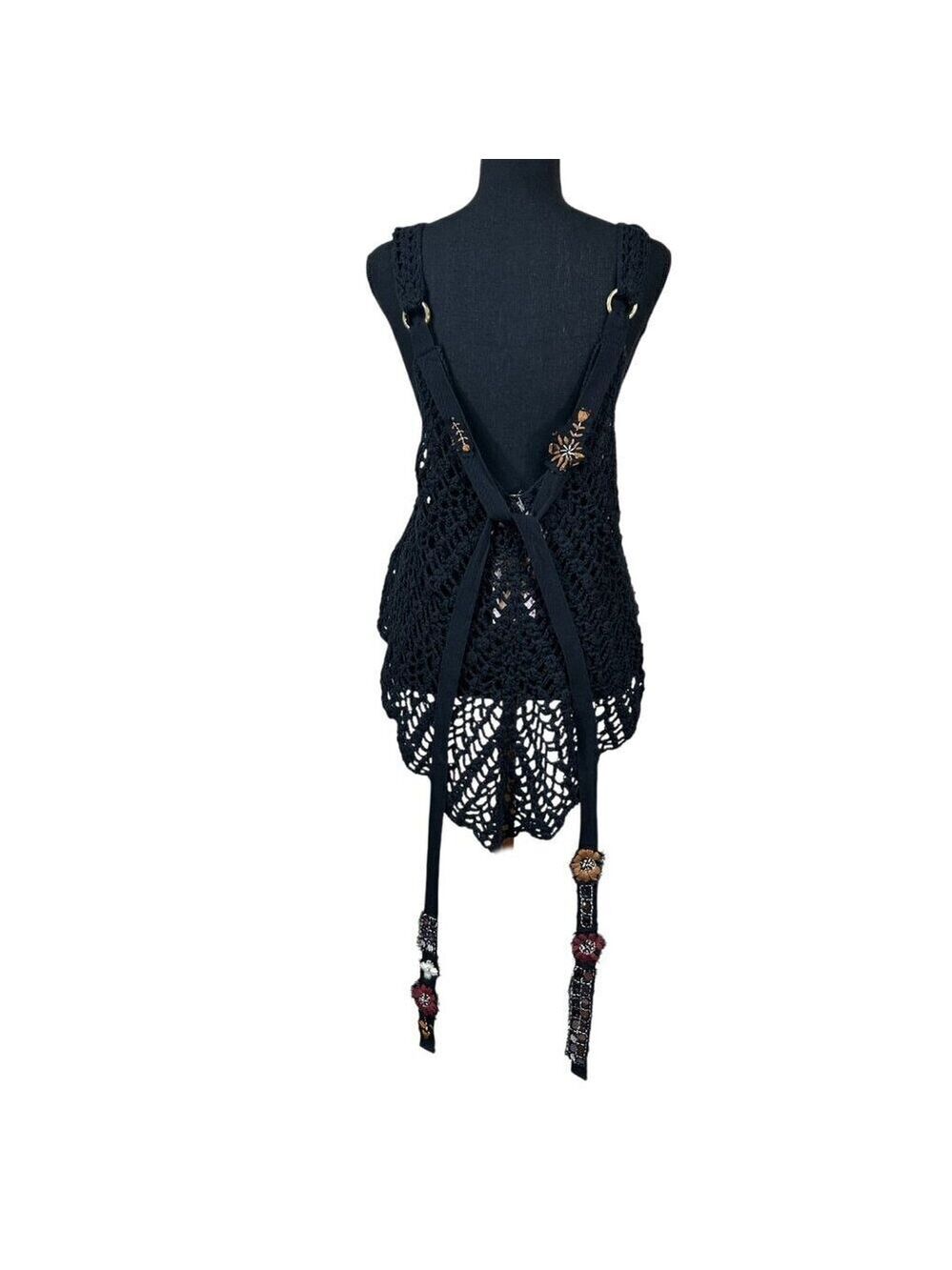 Free People NWT Black Sheer Embroidered Crochet Back Tie Tank Top Size XS - Picture 6 of 13